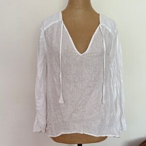 Anthropologie sz S 100% linen white  Maeve Blouse v neck ties pleats great cond